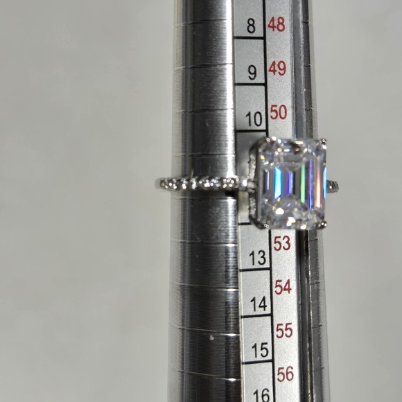 Emerald Cut Moissanite Ring – 925 Sterling Silver Pavé Band – Size 6 – 3ct - Picture 9 of 14